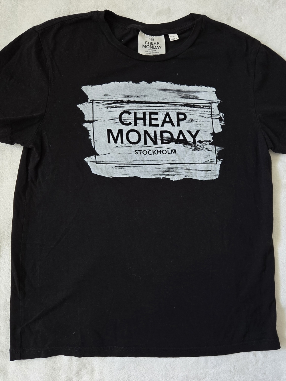 Cheap Monday Black T-Shirt with White Brush Graphic